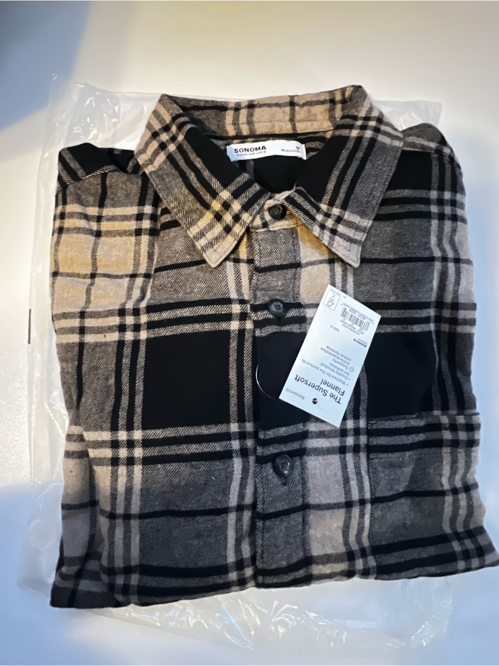 Sonoma Black & Beige Plaid Shacket with Collar